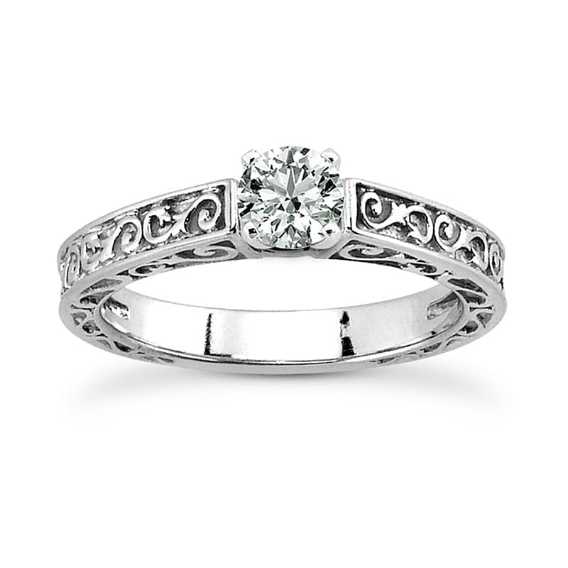 Ladies 14KT White Gold Platinum Solitaire Engagement Set ENS3583-A