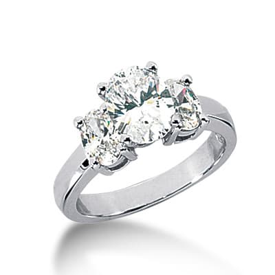 Ladies 14KT White Gold Platinum Three Stones Engagement Ring ENR175
