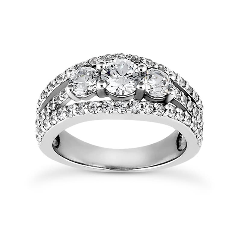 Ladies White Gold Platinum Round Diamond Three Stones Engagement Ring ENR8849