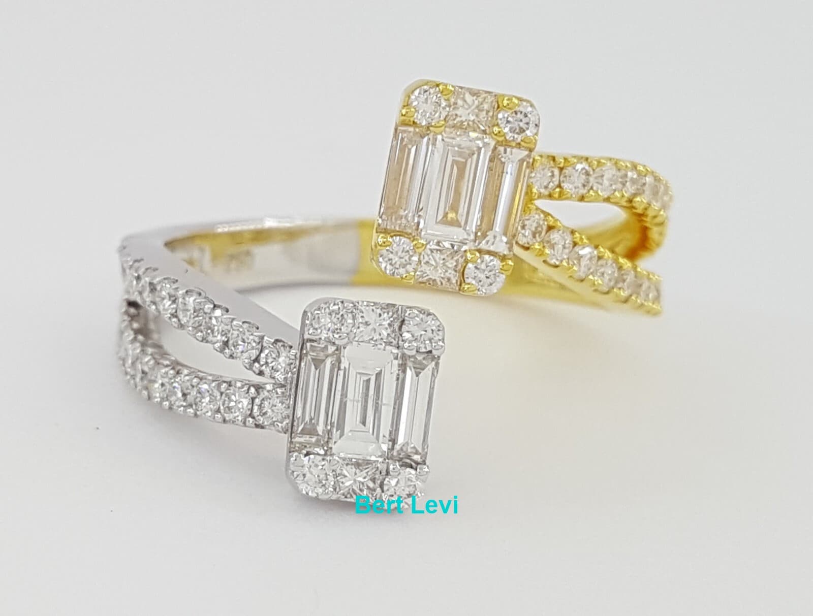 Bypass Baguette Princess & Round Diamond 1 ct 18k Two-Tone Ring Rtl $3,000