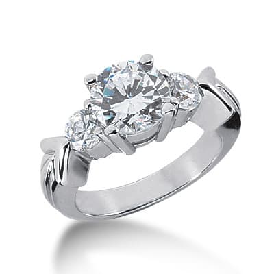 Ladies White Gold Platinum Round Diamond Three Stones Engagement Ring ENR2855