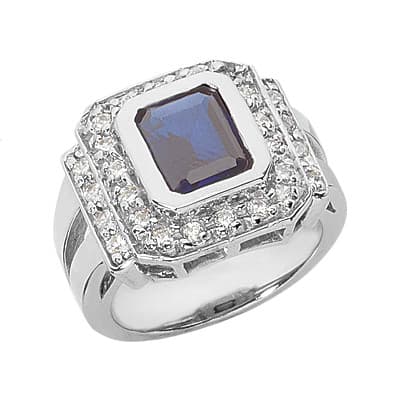 Ladies 14KT White Gold Platinum Emerald Cut Diamond Color Stone Ring CSR1098