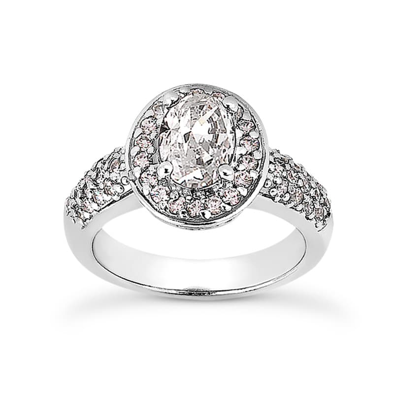 Ladies 14KT White Gold Platinum Oval Cut Diamond Halo Engagement Ring ENR8533
