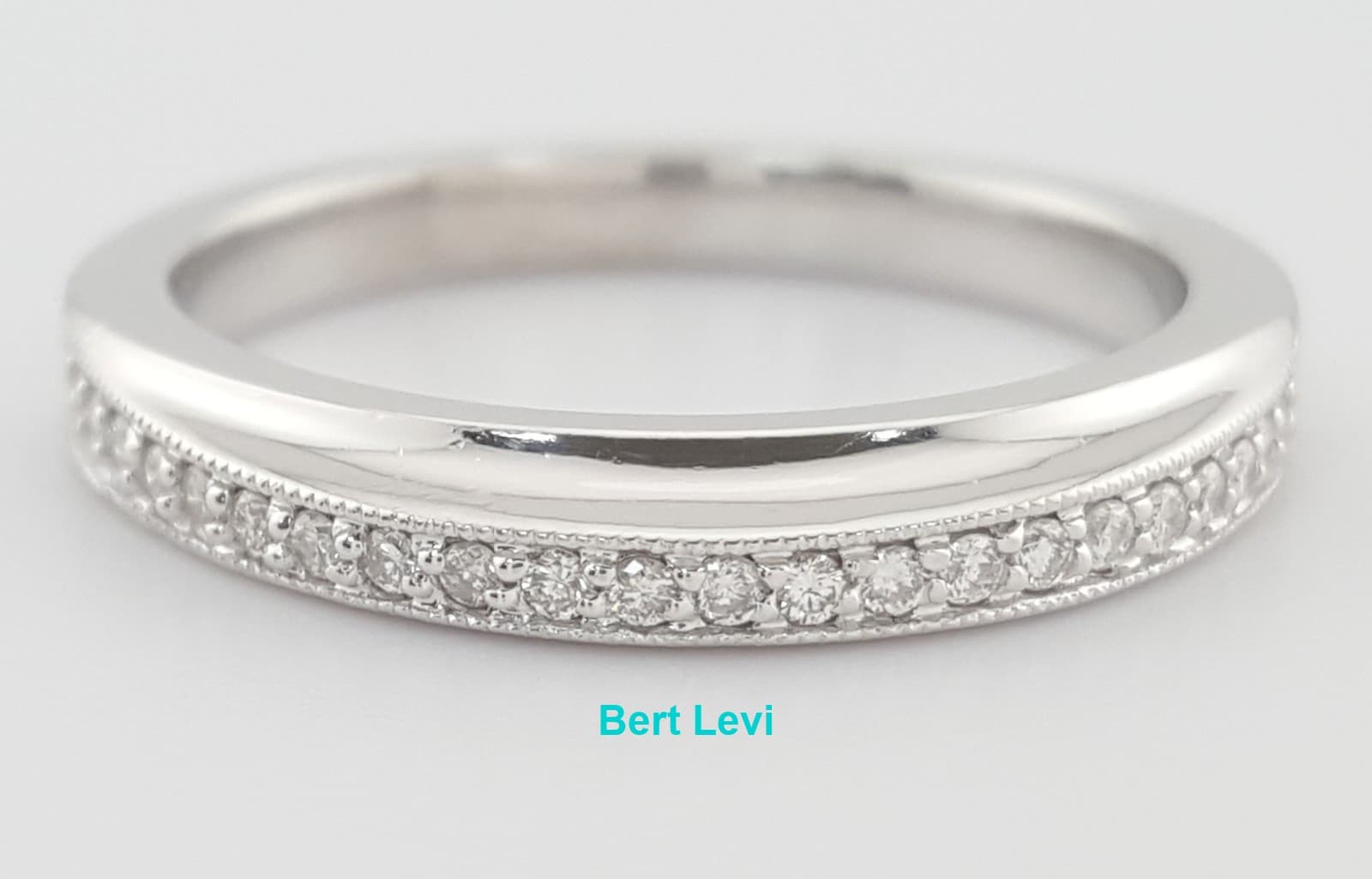 Round Diamond Half Circle Milgrain Wedding Band Ring 0.2 ct 3 mm 14k White Gold