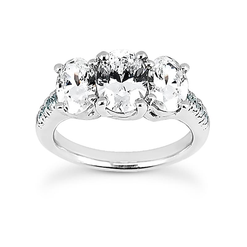 Ladies White Gold Platinum Oval Diamond Three Stones Engagement Set ENS1227-A