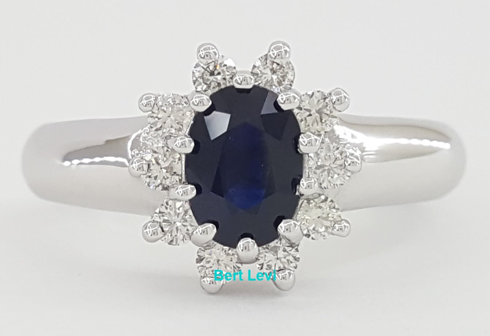 Oval Midnight Blue Sapphire Diamond Halo Ring 1.18 ct 14k White Gold Rtl $1,497