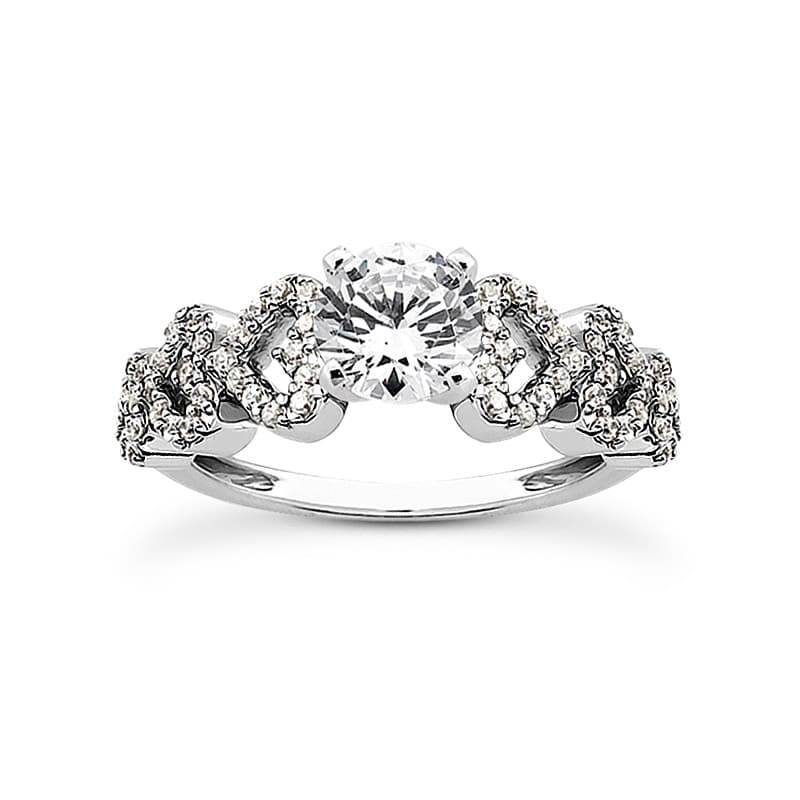 Ladies 14KT White Gold Platinum Round Diamond Tailored Engagement Set ENS3051-A