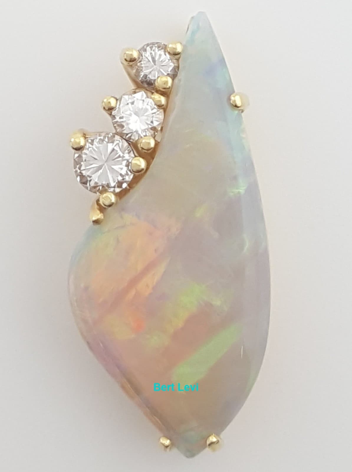 Natural Opal & Diamond Slider Pendant 0.32 ct 18K Yellow Gold 1"