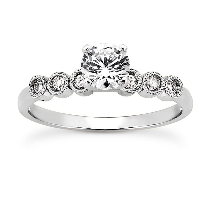 Ladies 14KT White Gold Platinum Round Diamond Tailored Engagement Set ENS3079-A
