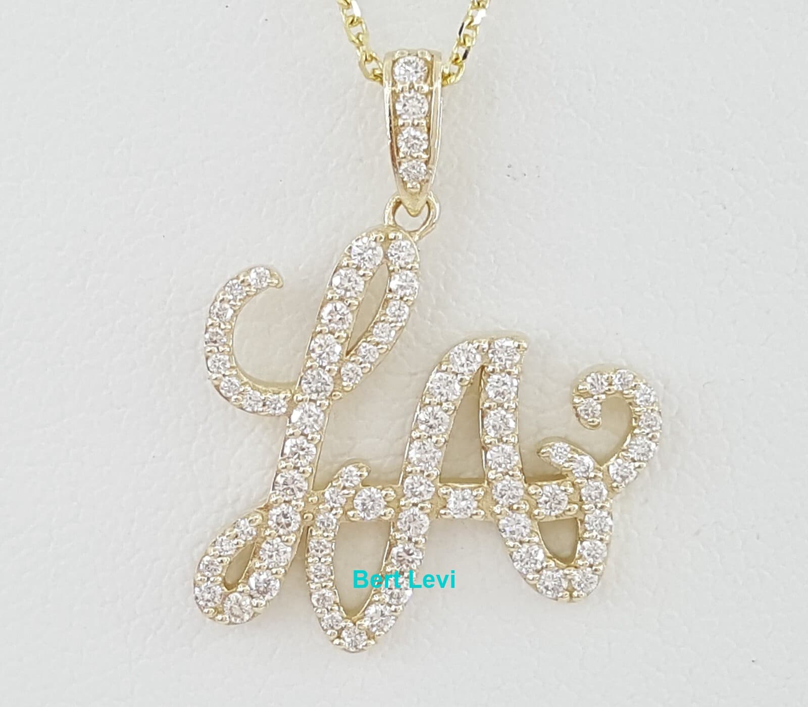LA Diamond Pendant Necklace 0.7 ct 14k Yellow Gold 16-18"