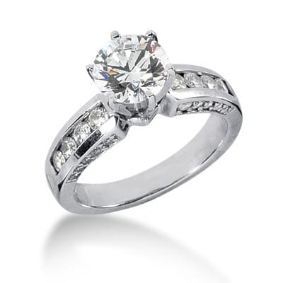 Ladies 14KT White Gold Platinum Antique Engagement Set ENS307-A