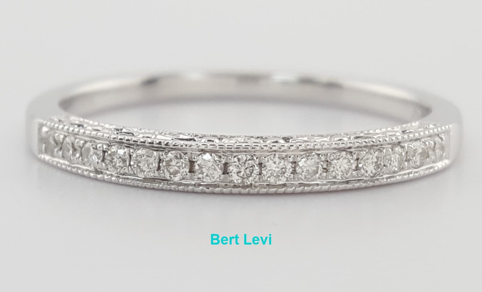 Round Diamond Milgrain Wedding Band Ring 0.17 ct 14k White Gold 2.2 mm