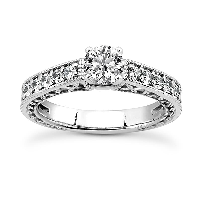 Ladies 14KT White Gold Platinum Round Diamond Tailored Engagement Set ENS3558-A
