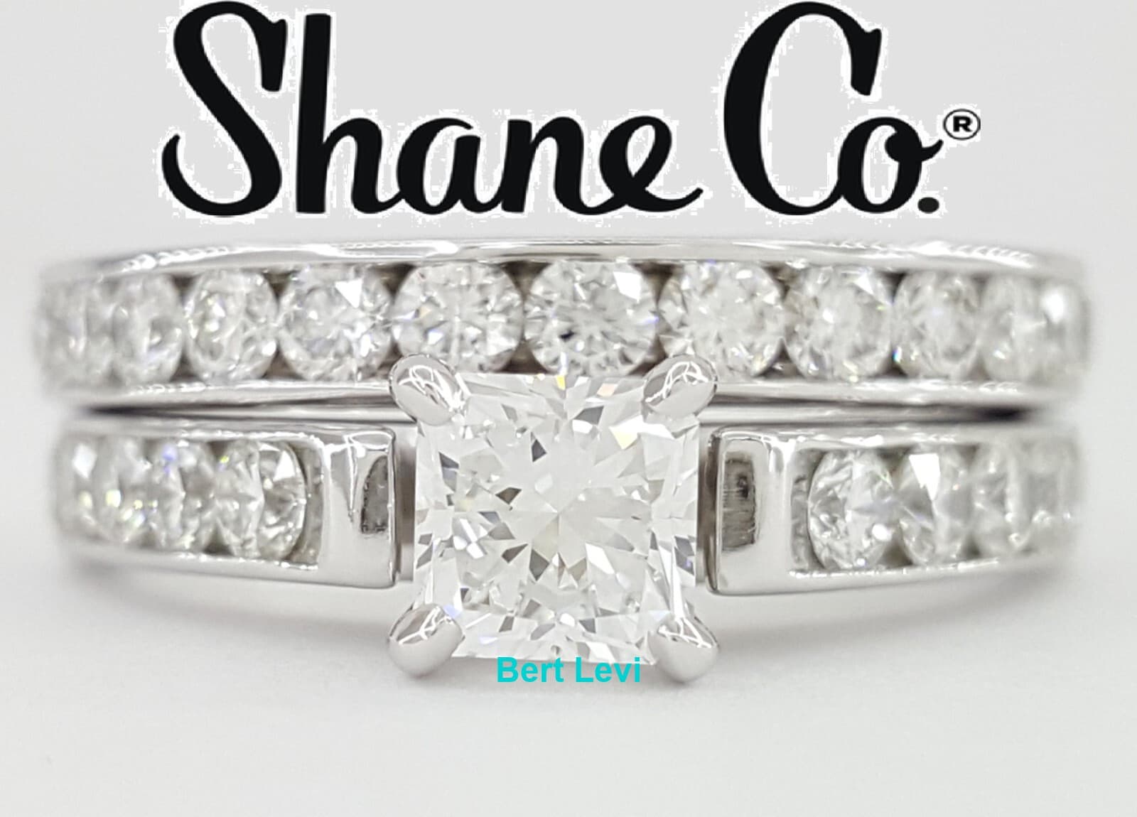 Shane Co. 2.08 ct Radiant Diamond 14K Gold Engagement Ring Wedding Set Rtl $9k
