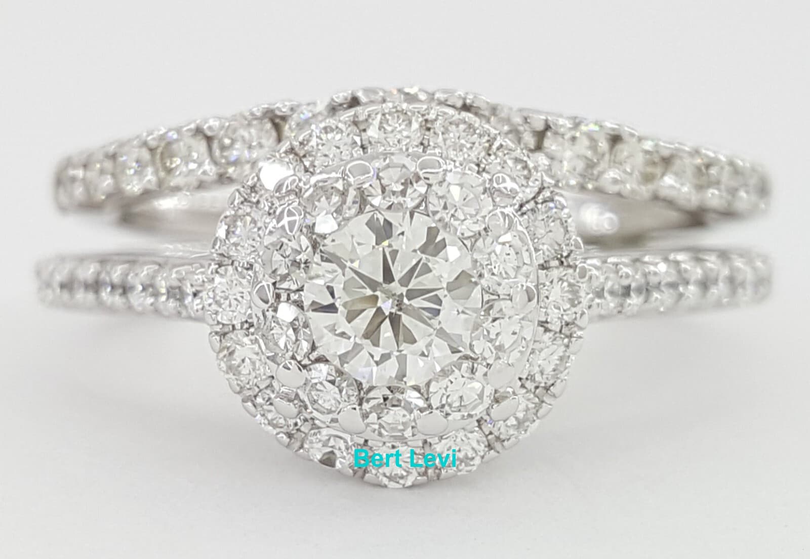 Round Diamond Halo Engagement Ring Set 1.25 ct 14k White Gold Rtl $3,995