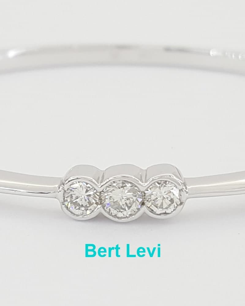 3 Stone Diamond Bangle Bracelet 0.57 ct 14k White Gold 6.5"