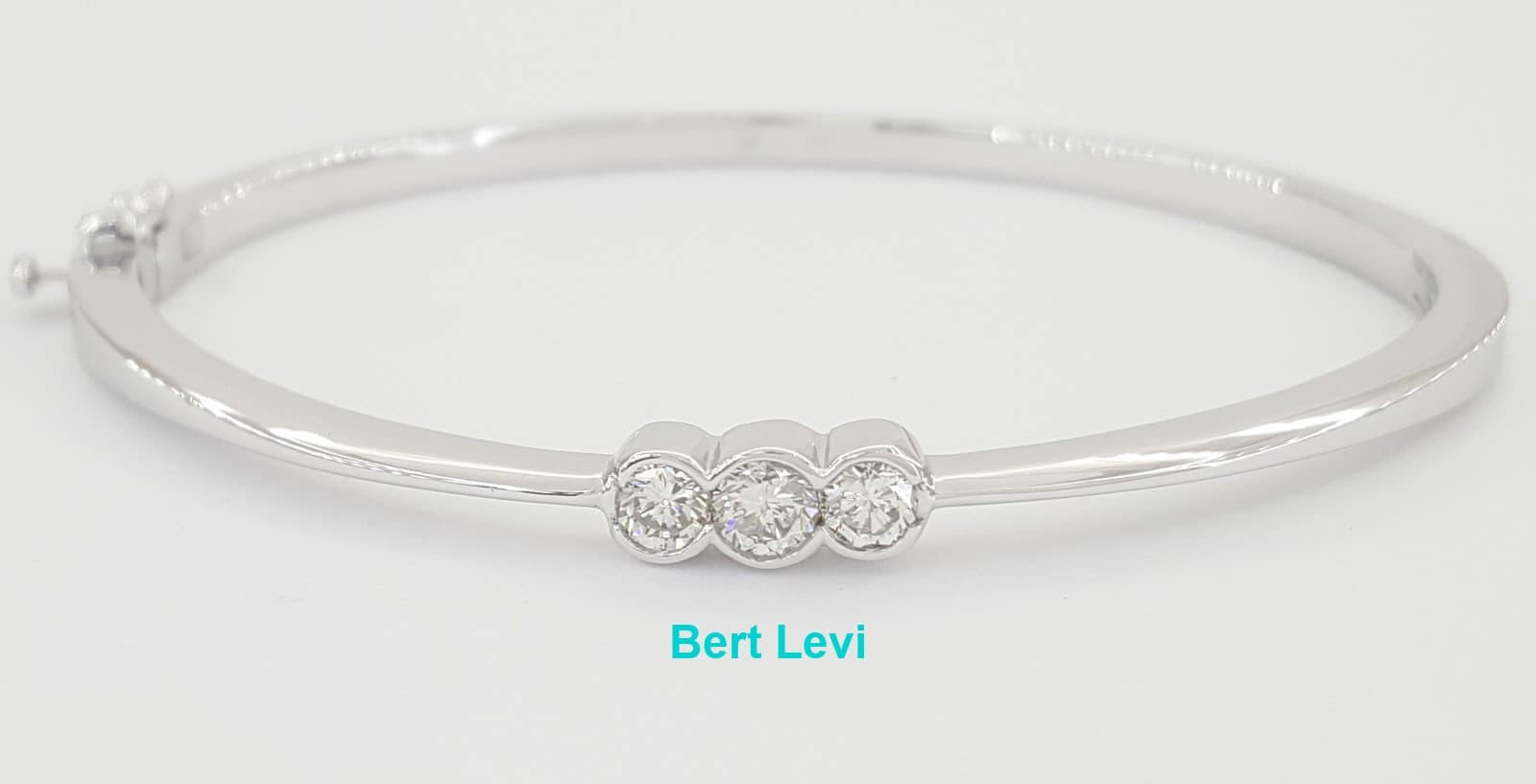 3 Stone Diamond Bangle Bracelet 0.57 ct 14k White Gold 6.5"