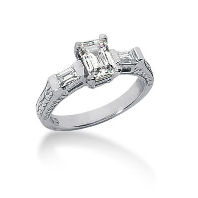 Ladies 14KT White Gold Platinum Antique Engagement Set ENS812-A