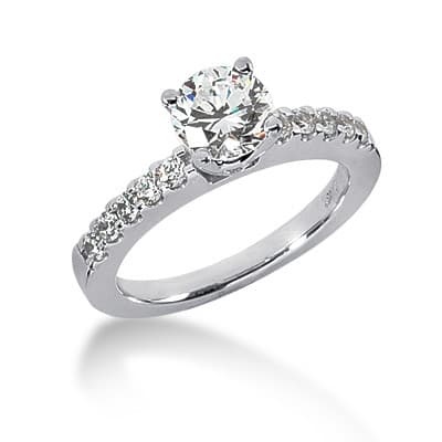 Ladies 14KT White Gold Platinum Round Diamond Tailored Engagement Set ENS357-A