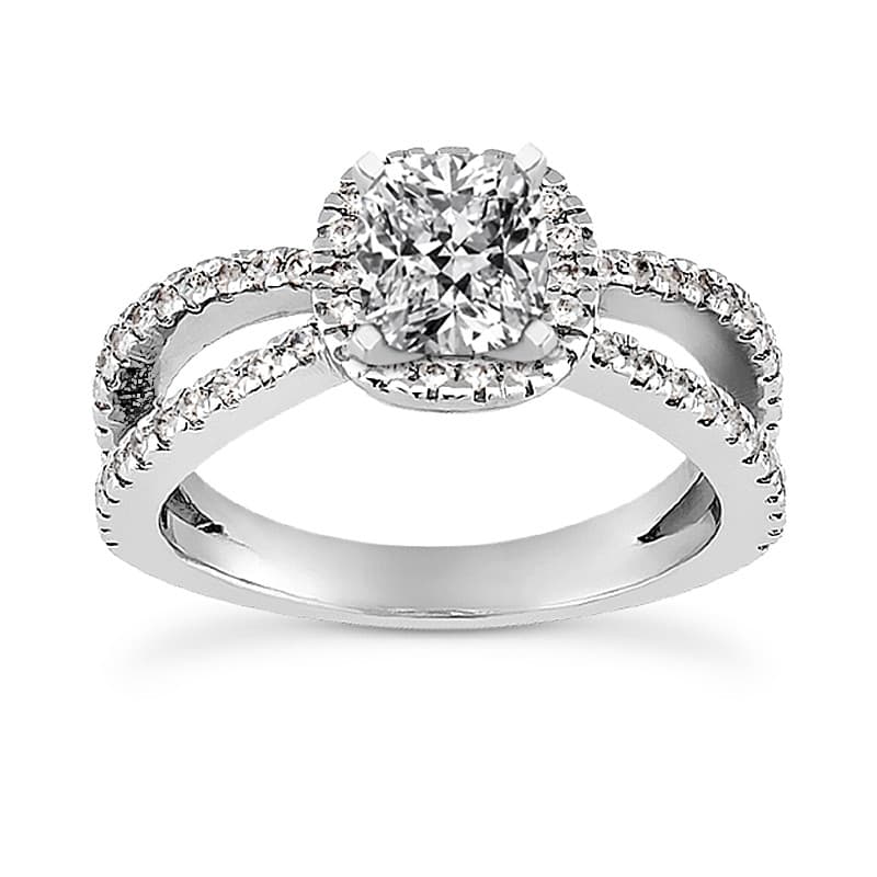Ladies 14KT White Gold Platinum Round Diamond Tailored Engagement Set ENS3141-A