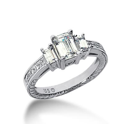Ladies White Gold Platinum Emerald Diamond Three Stones Engagement Ring ENR3137