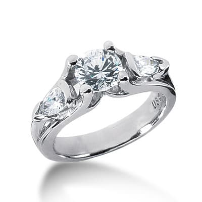 Ladies 14KT White Gold Platinum Three Stones Engagement Ring ENR1694