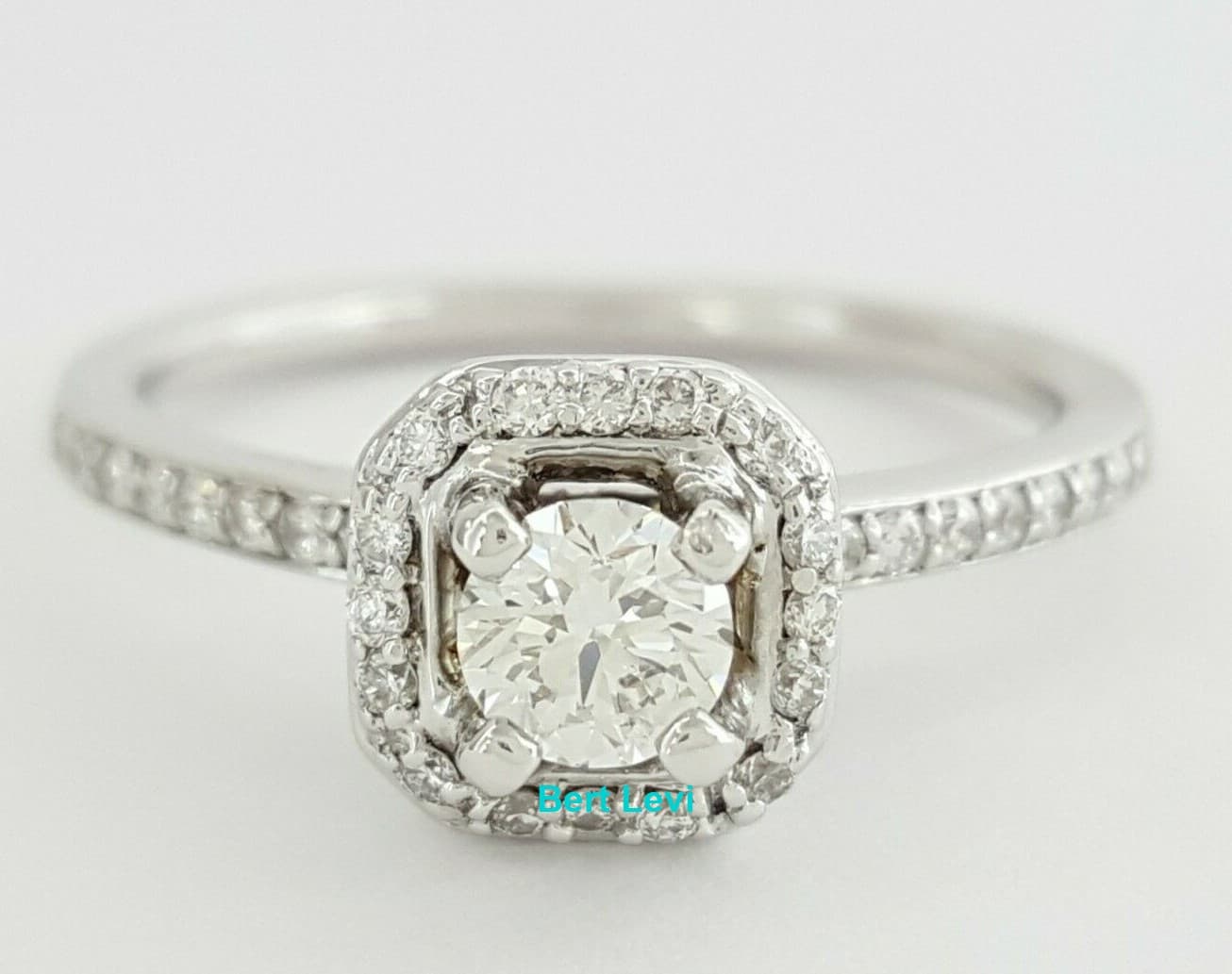 0.5 ct 14K White Gold Round Brilliant Cut Diamond Halo Engagement Ring