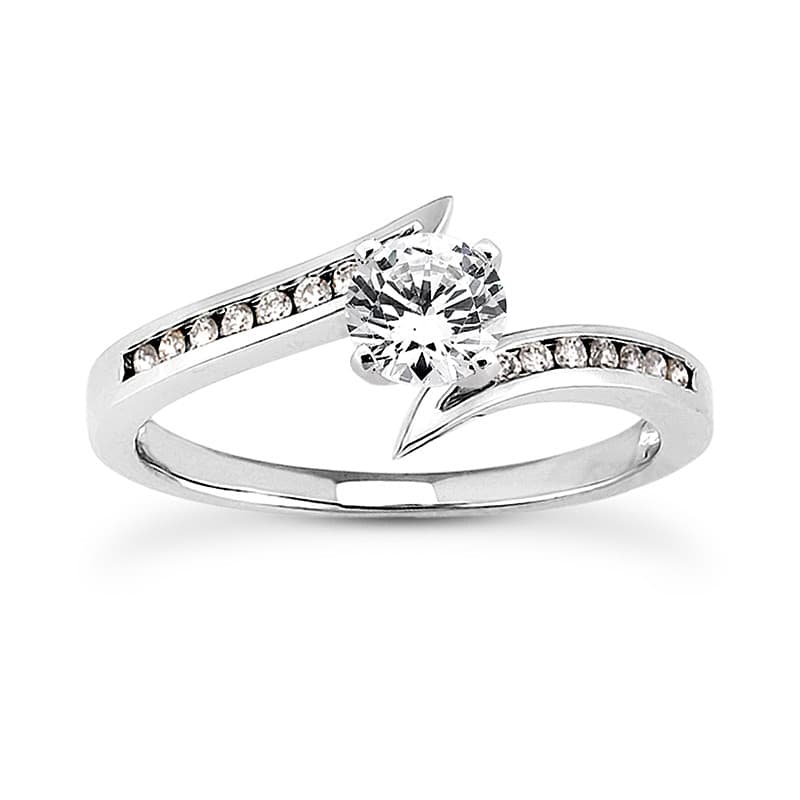 Ladies 14KT White Gold Platinum Round Diamond Tailored Engagement Set ENS3094-A