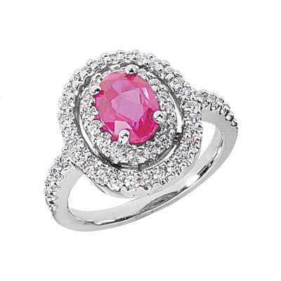 Ladies 14KT White Gold Platinum Oval Cut Diamond Color Stone Ring CSR401
