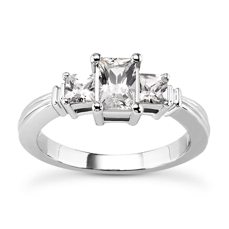 Ladies 14KT White Gold Platinum Three Stones Engagement Ring ENR933