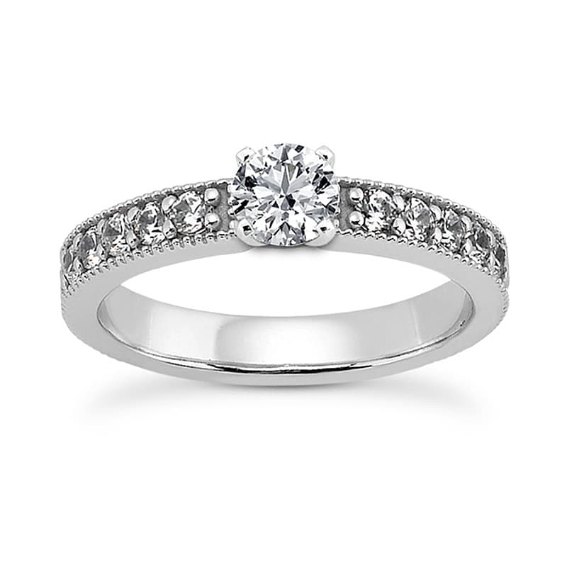 Ladies 14KT White Gold Platinum Round Diamond Tailored Engagement Set ENS3524-A