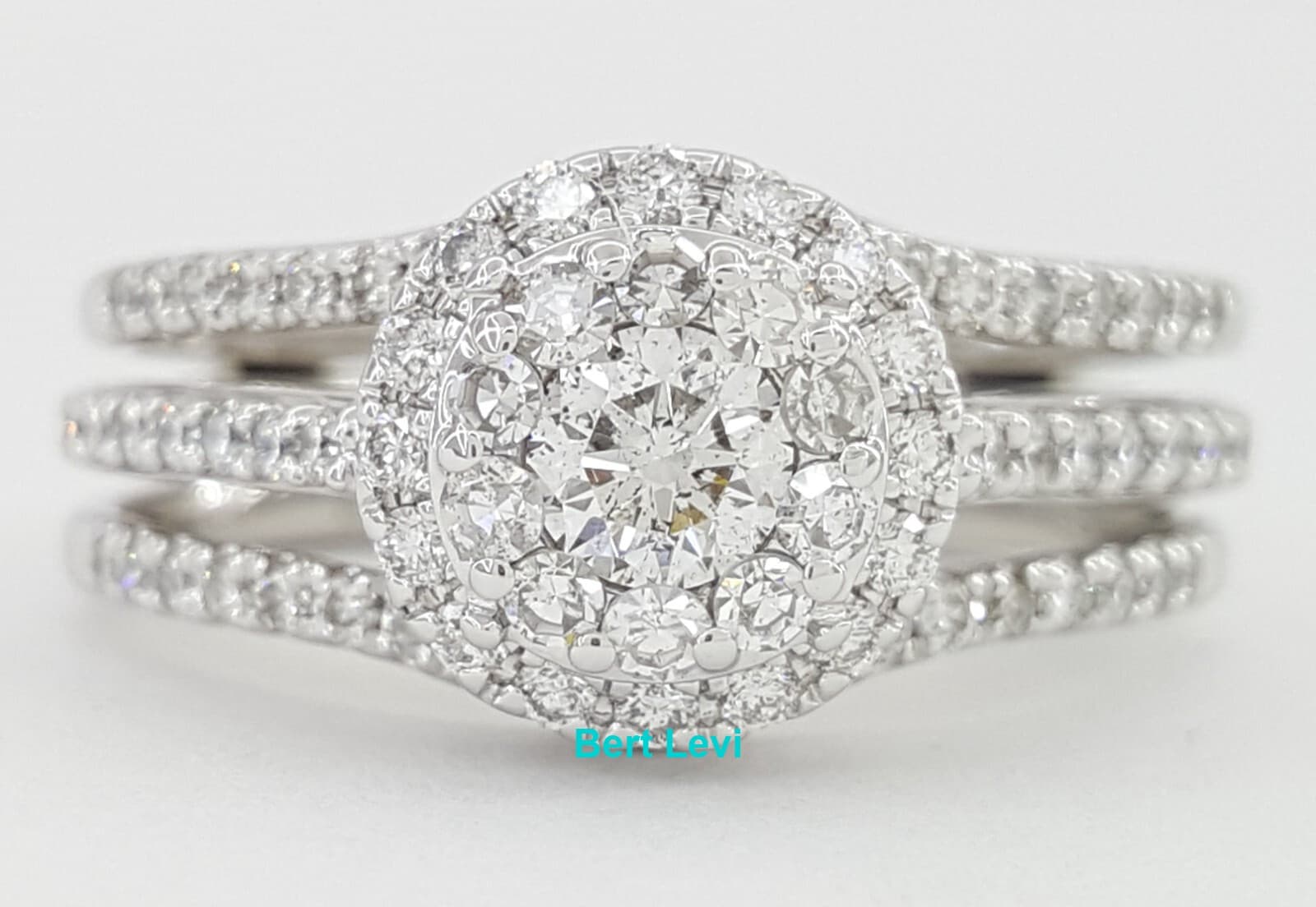 Round Diamond Double Halo Engagement Ring Wedding Band 1 ct 14K White Gold