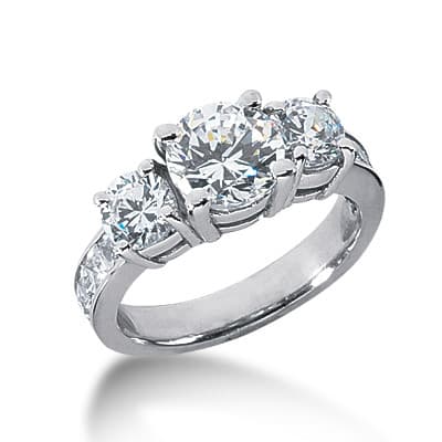 Ladies White Gold Platinum Round Diamond Three Stones Engagement Ring ENR3034