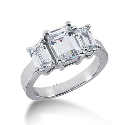 Ladies White Gold Platinum Emerald Diamond Three Stones Engagement Ring ENR2327