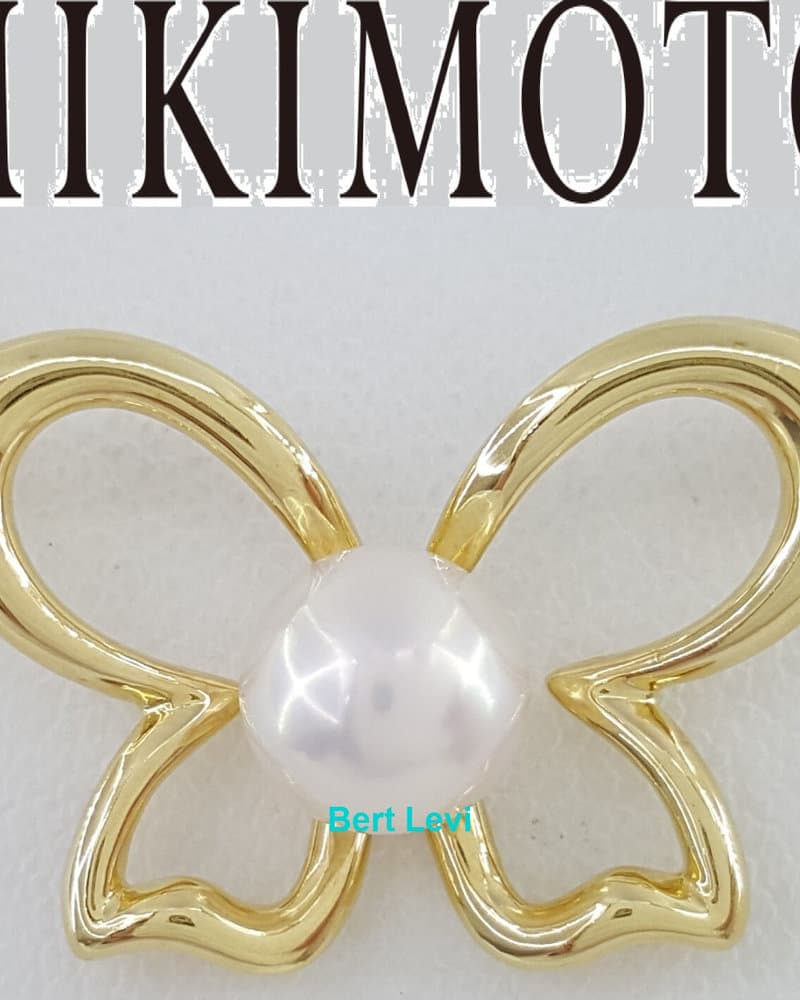 Mikimoto Butterfly Necklace 18k Yellow Gold 7mm Akoya Pearl 18" 6.9 Grams