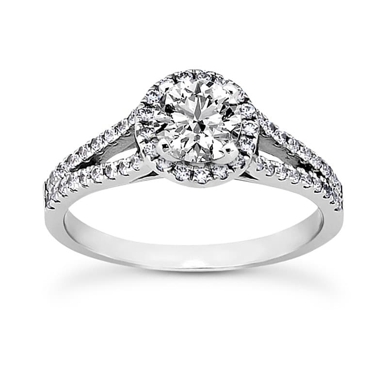 Ladies 14KT White Gold Platinum Round Diamond Tailored Engagement Set ENS3150-A