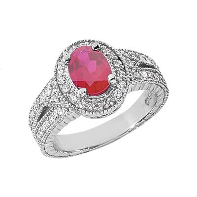 Ladies 14KT White Gold Platinum Oval Cut Diamond Color Stone Ring CSR450