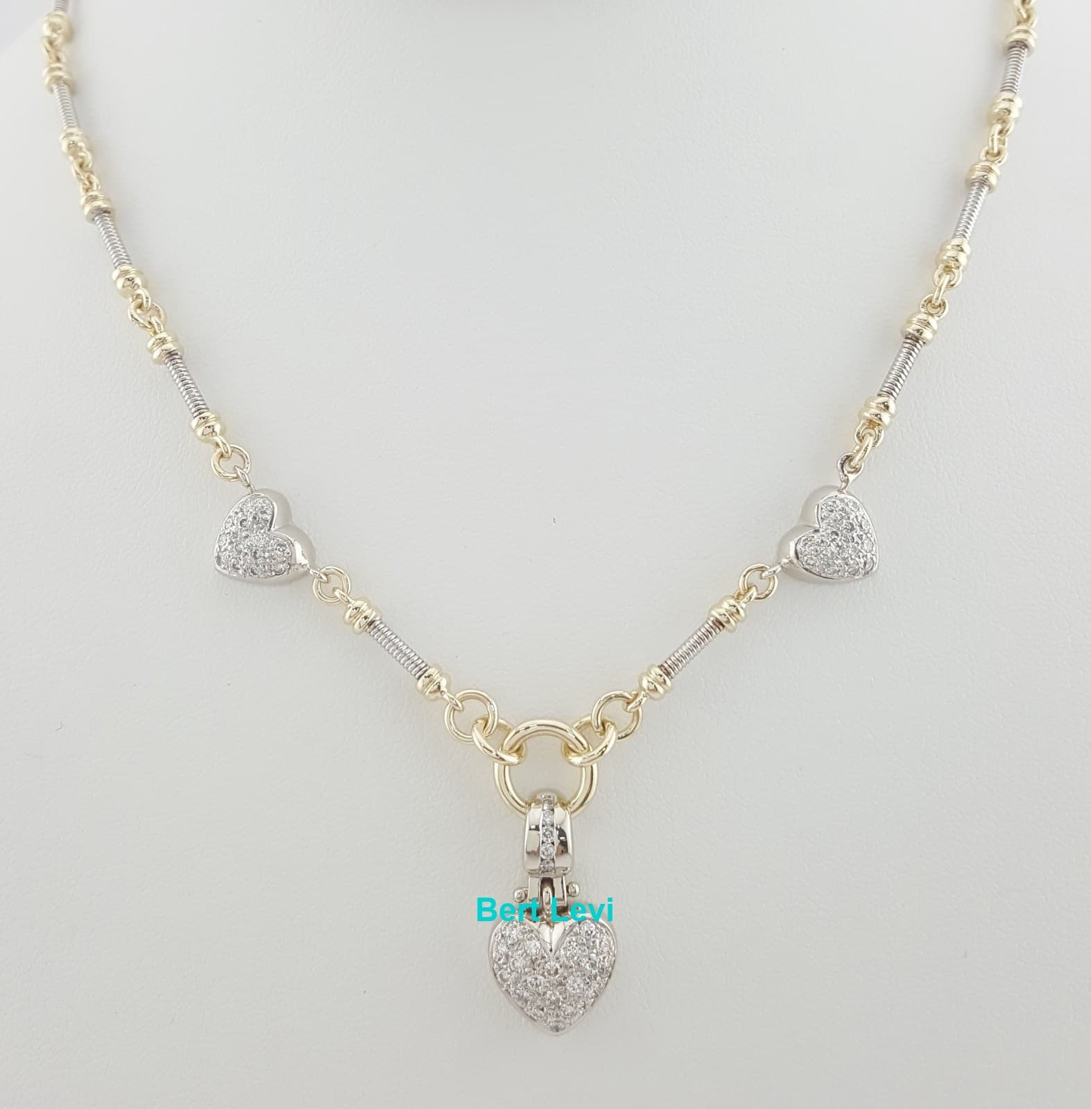 Diamond Pave Heart Necklace 14k Yellow White Gold 1.1 ct 31.5 Grams 16.5"