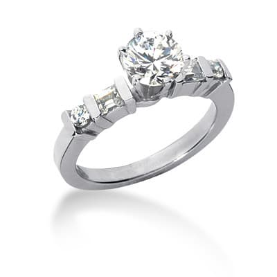 Ladies 14KT White Gold Platinum Tailored Engagement Set ENS528-A