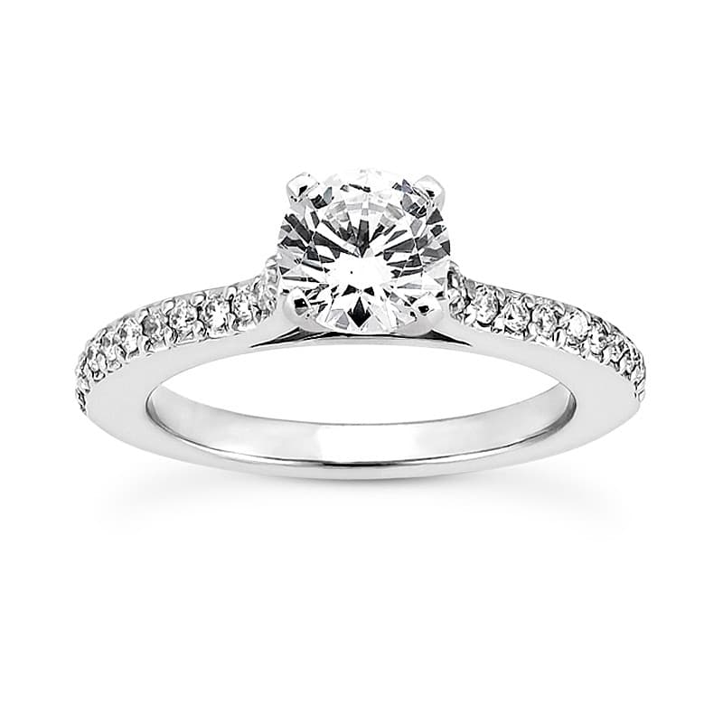 Ladies 14KT White Gold Platinum Round Diamond Tailored Engagement Set ENS3059-A