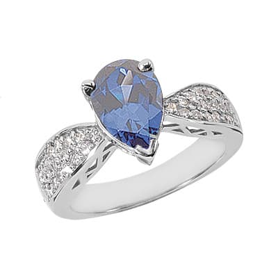 Ladies 14KT White Gold Platinum Pear Diamond Color Stone Ring CSR1061