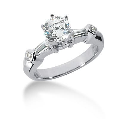 Ladies 14KT White Gold Platinum Tailored Engagement Set ENS753-A