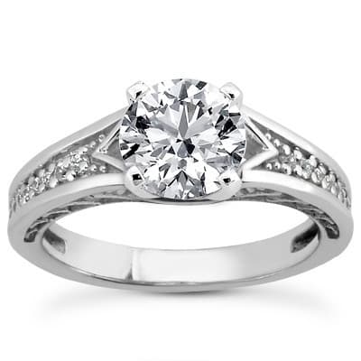 Ladies 14KT White Gold Platinum Round Diamond Tailored Engagement Set ENS3278-A