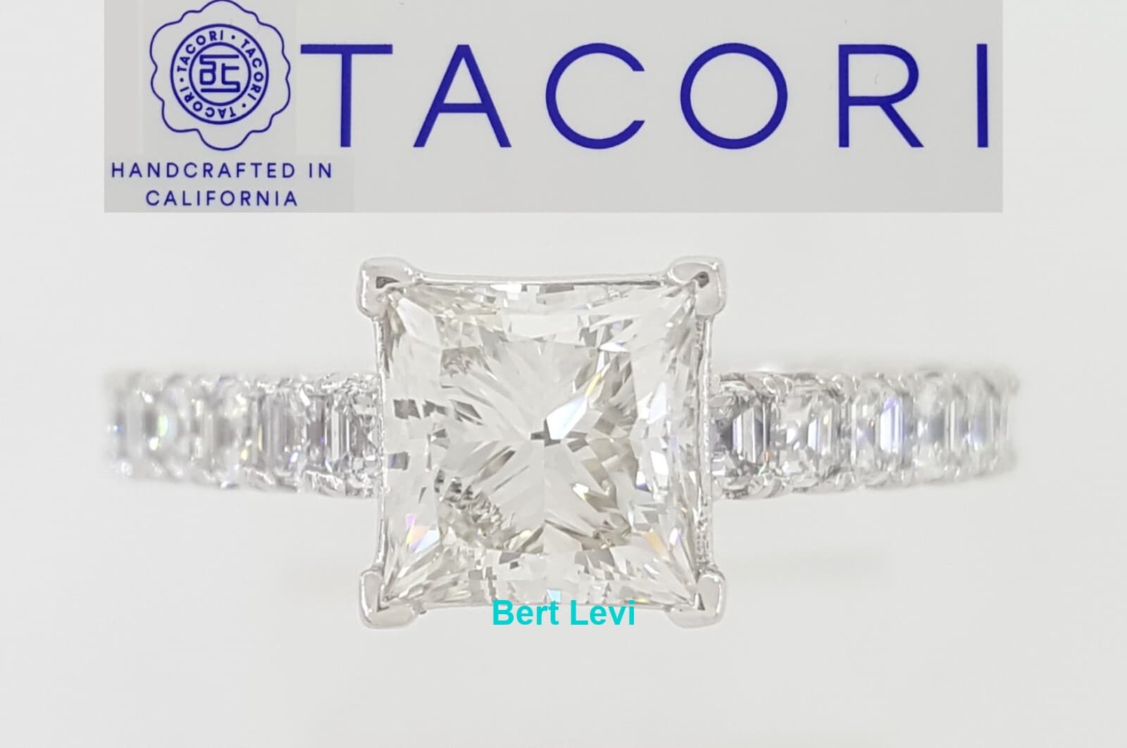 Tacori Princess Cut Diamond Crescent Engagement Ring 2.64 ct 18K White Gold