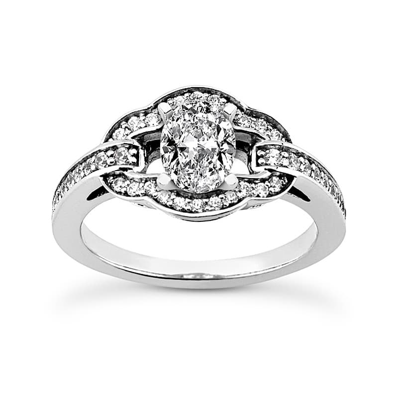 Ladies 14KT White Gold Platinum Round Diamond Tailored Engagement Set ENS3234-A