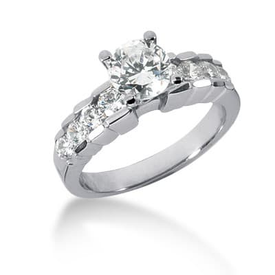 Ladies 14KT White Gold Platinum Fancy Engagement Set ENS707-A