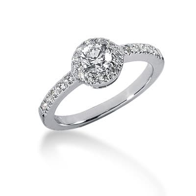Ladies 14KT White Gold Platinum Round Diamond Halo Engagement Set ENS410-A