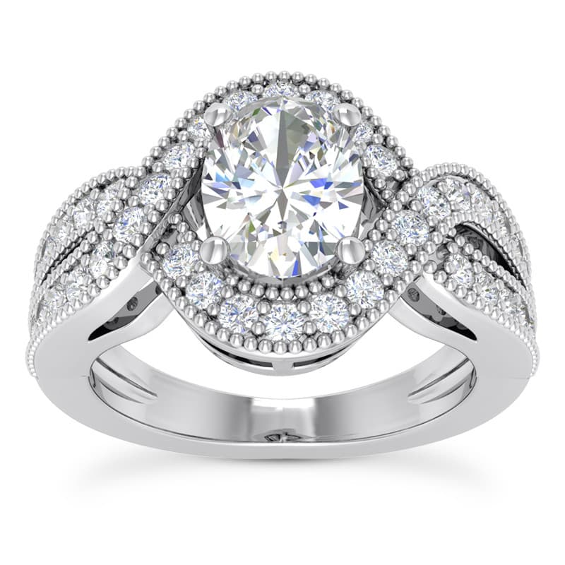 Ladies 14KT White Gold Platinum Oval Cut Diamond Halo Engagement Ring ENR8314