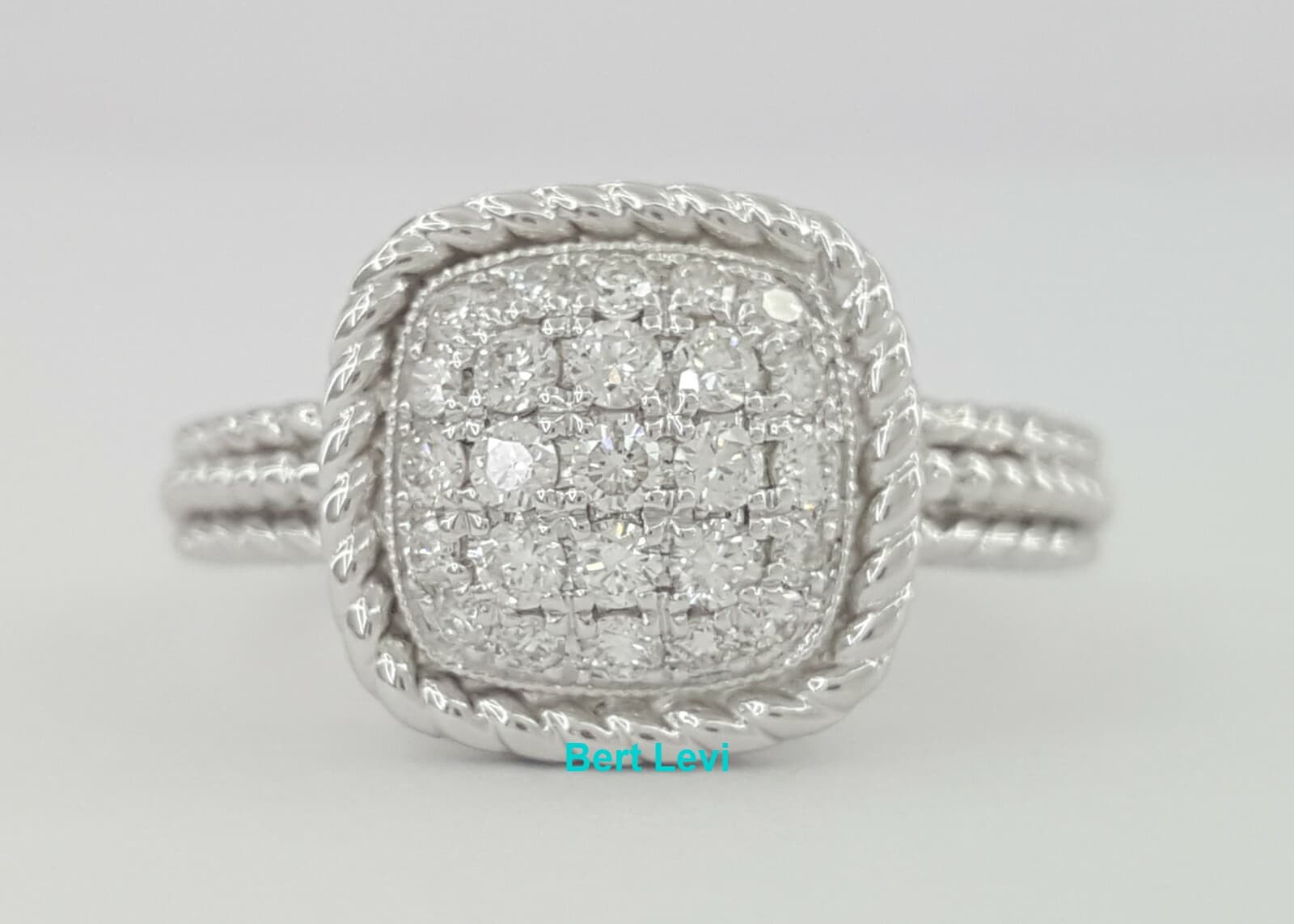 14K White Gold 0.44 ct Pave Set Round Diamonds Albion Braded Ring 11mm 4 Grams