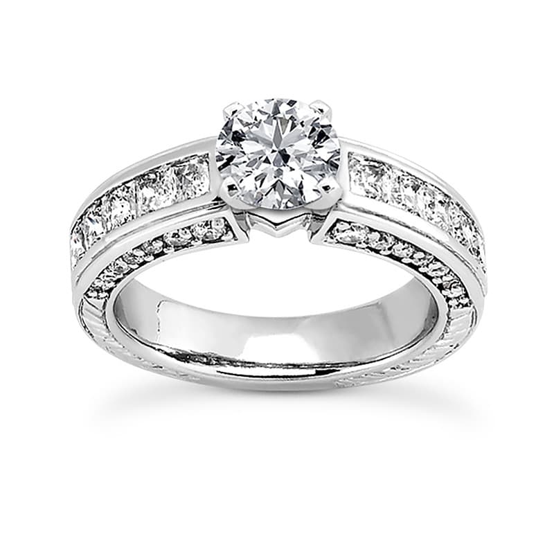 Ladies 14KT White Gold Platinum Antique Engagement Set ENS1266-A